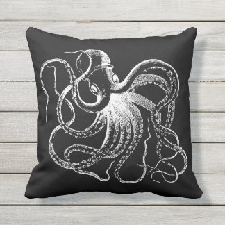 Almofada Ilustração de polvo branco e preto