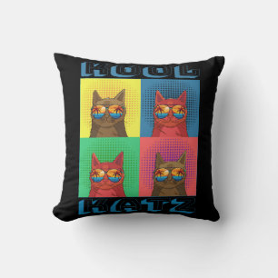 Almofada Ilustração de Pop Art de Gatos Legais Usando Óculo