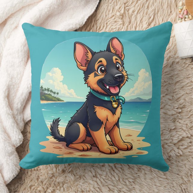 Almofada Ilustração de praia de papoila de German shepherd  (Cobertor)