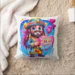 Almofada Ilustração de presentes do Capitão Birthday Kids<br><div class="desc">Design de aniversário com temática pirata vibrante,  com um pirata cercado de um balão de coração roxo. Cercado por corações coloridos e texto ousado de "Feliz Aniversário",  esta ilustração é perfeita para uma celebração divertida!</div>