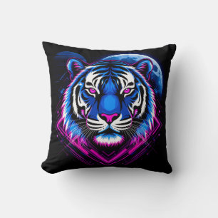 Almofada Ilustração de Tigre Neon com Formas Geométricas