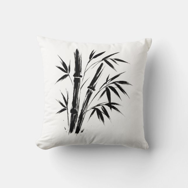 Almofada Ilustração de Tinta Bambu - Zen Cushion Minimalist (Frente)
