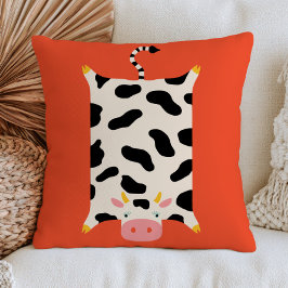 Almofada Ilustração de Vaca Fofa em Laranja Queimado Excênt