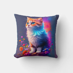 Almofada Ilustração Detalhada Rosto Pequeno Gato
