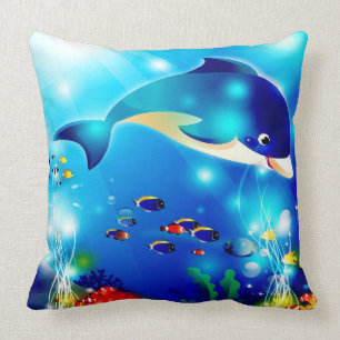 Almofada Ilustração Digital Dolphin & Colorful Sea-Life