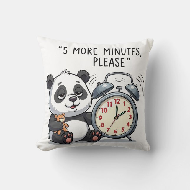 Almofada Ilustração Divertida de Panda Sonolento com Relógi (Frente)