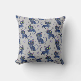 Almofada Ilustração do Dia das Bruxas em Aquarela com gatos