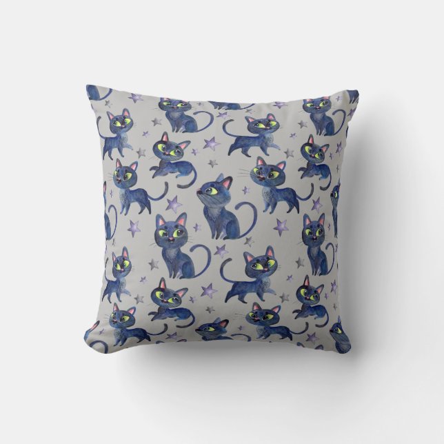 Almofada Ilustração do Dia das Bruxas em Aquarela com gatos (Frente)