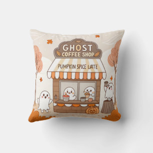 Almofada Ilustração do Fantasma Barista do Halloween Kawaii