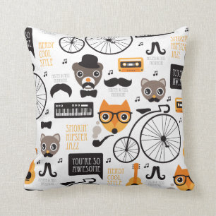 Almofada Ilustração do gato e do urso da raposa do hipste