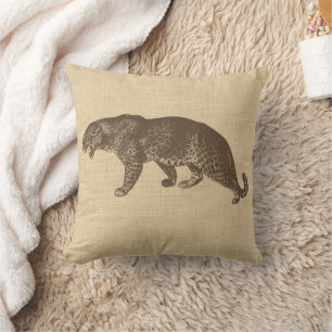 Almofada Ilustração do Leopardo Vintage em Burlap