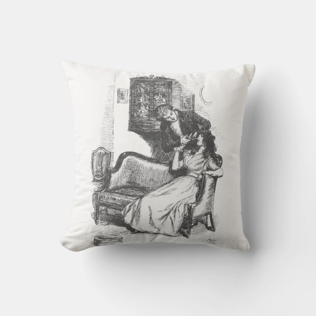 Almofada Ilustração do Livro Vintage de Jane Austen (Frente)