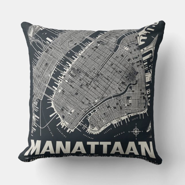Almofada Ilustração do Mapa de Manhattan (Frente)