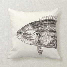 Almofada Ilustração dos peixes do vintage principal e cauda