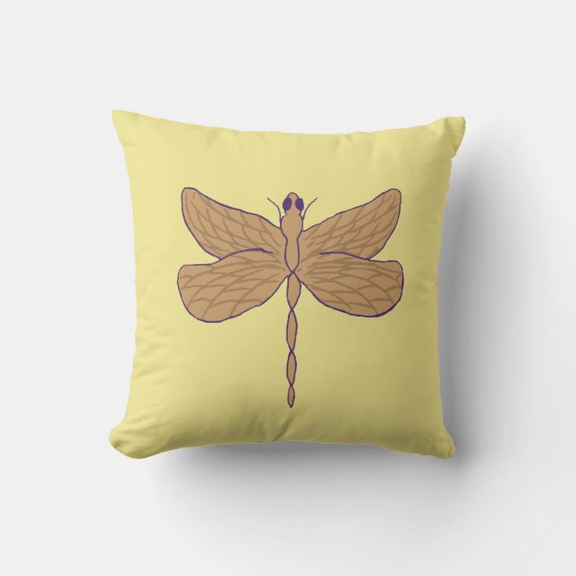Almofada Ilustração Dragonfly Amarelo e Tan (Frente)