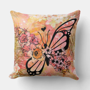 Almofada Ilustração Dramática de Borboleta Rosa