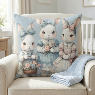 Almofada Ilustração em Aquarela das Irmãs Cottage Bunny