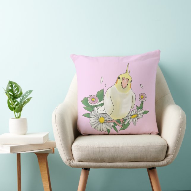 Almofada Ilustração Floral de Cacatua Fofa (Cadeira)
