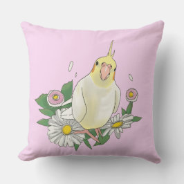 Almofada Ilustração Floral de Cacatua Fofa