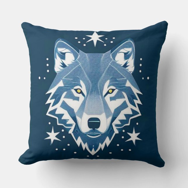 Almofada Ilustração Geométrica de Lobo (Frente)