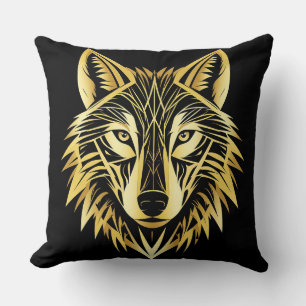Almofada Ilustração Geométrica de Lobo Dourado
