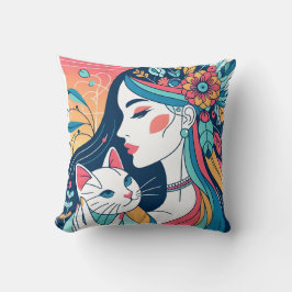 Almofada Ilustração Gráfica de Senhora Cat