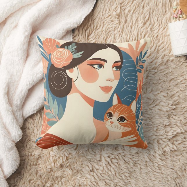 Almofada Ilustração Gráfica de Senhora Cat (Cobertor)