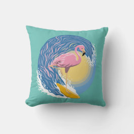 Almofada Ilustração Gráfica Flamingo Surfing