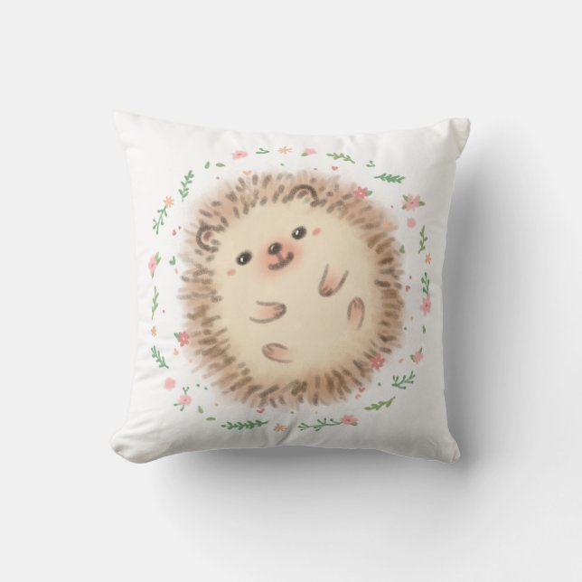 Almofada Ilustração Hedgehog & Flowers (Frente)