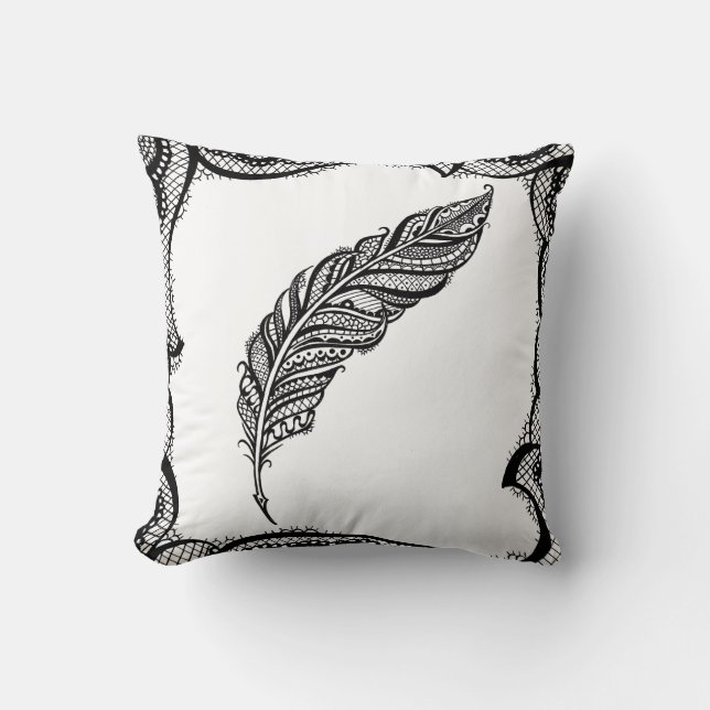 Almofada Ilustração intrincada nervosa & chique da pena do (Frente)