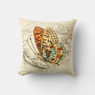 Almofada Ilustração, laranja e bege da borboleta do vinta