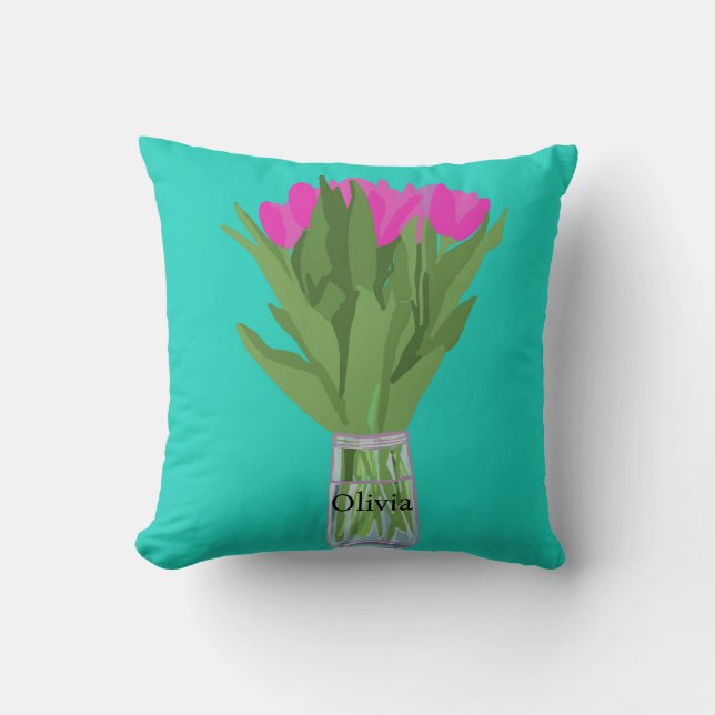 Almofada Ilustração Moderna da Flor de Tulip bonito + Nome (Frente)