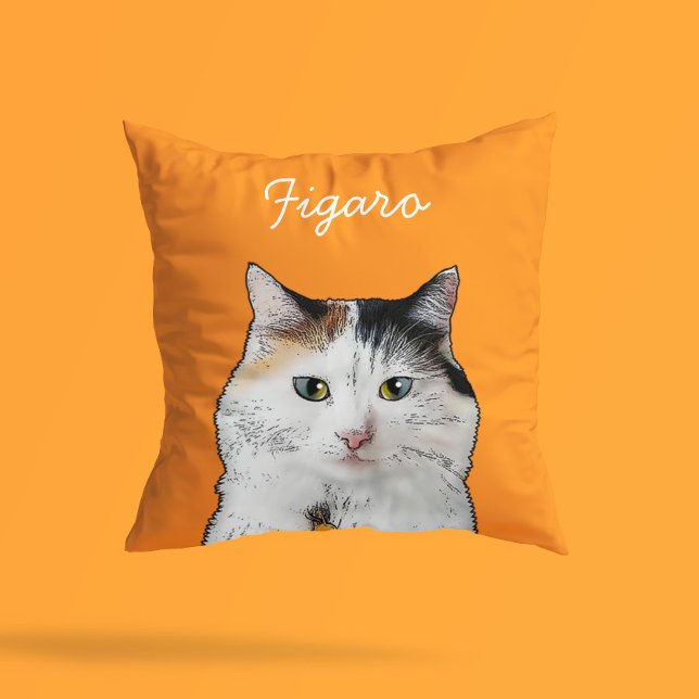 Almofada Ilustração Moderna de Gato Persa | Adicionar Nome (Criador carregado)