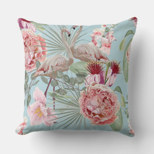Almofada Ilustração moderna luxuosa floral azul flamingo