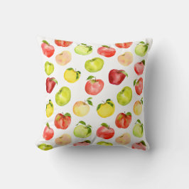 Almofada Ilustração verde de maçã vermelha aquarela outono
