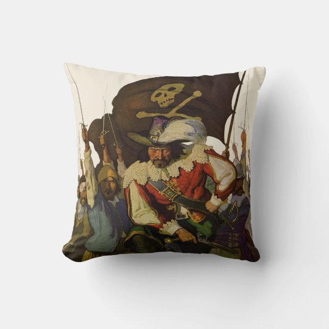 Almofada Ilustração Vintage da Vida Pirata de Wyeth (Frente)