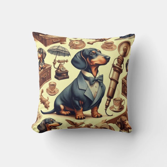 Almofada Ilustração Vintage Dachshund (Frente)