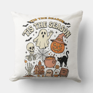 Almofada Ilustração Vintage de Halloween de Reunião Assombr
