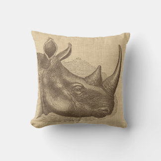 Almofada Ilustração Vintage Rhino no Travesseiro decorativo