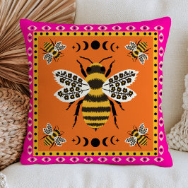 Almofada Ilustrações de Abelhas em Floral Elegante Laranja