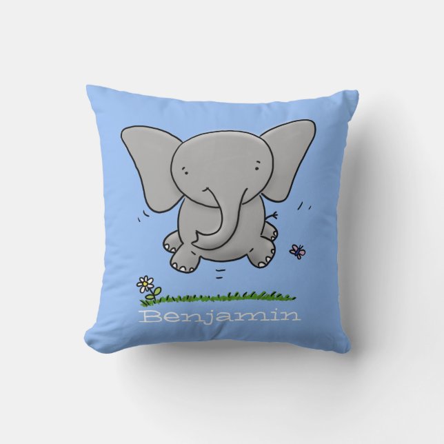 Almofada Imagem azul de desenho animado de elefante de bebê (Frente)