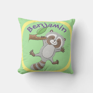 Almofada Imagem de desenho animado de bebê guaxinim feliz e