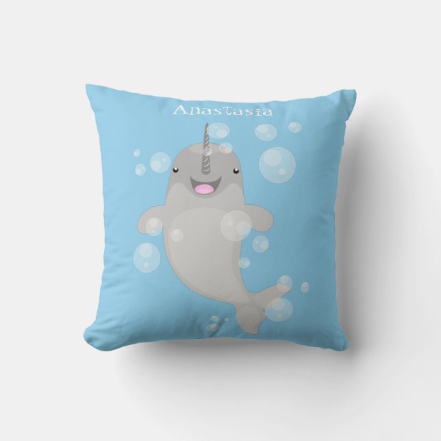 Almofada Imagem de desenho animado de bolhas de narvais fel (Frente)