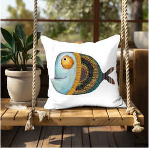 Almofada Imagem de peixe engraçado, arte decorativa de inte