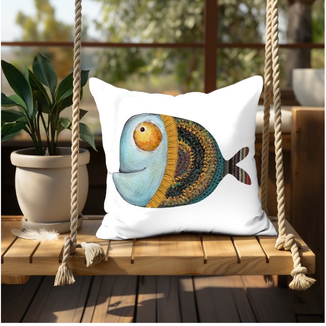 Almofada Imagem de peixe engraçado, arte decorativa de inte (Criador carregado)