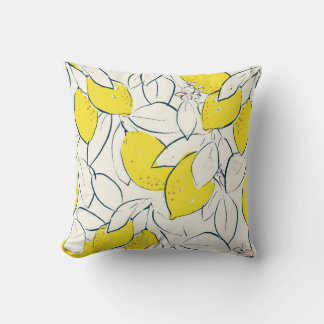 Almofada Imagem desenhada à mão por fruta de limão amarelo 