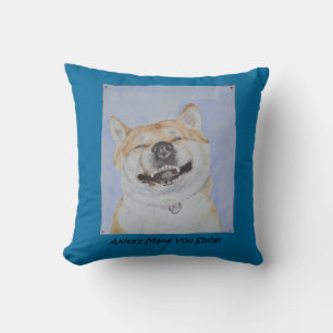 Almofada imagem engraçada de akita sorrindo com o slogan