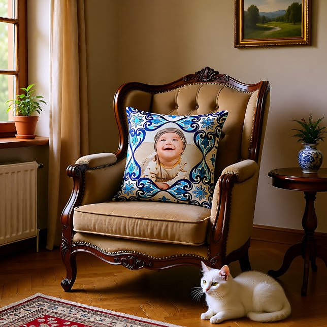 Almofada Imagem própria, Azulejos azuis e brancos (Own picture, blue and white Azulejos Throw Pillow)