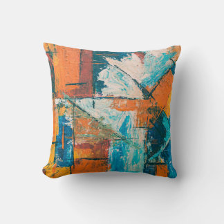 Almofada Impasto Abstrato Laranja e Azul Turquesa