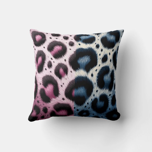 Almofada Impressão Animal de Pelos de Leopardo Rosa e Azul  (Verso)